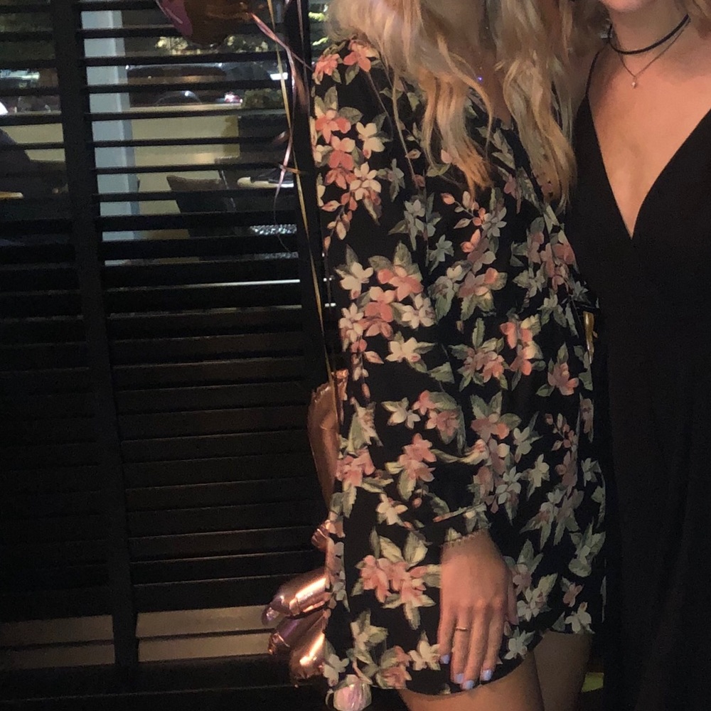 Floral print long sleeve wrap dress